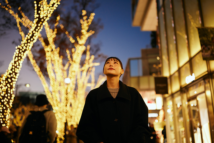 Japanese woman looking up