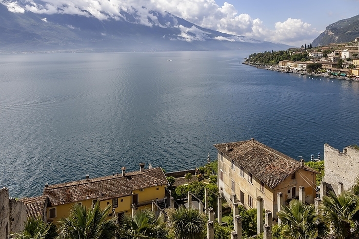 View over the Limonaia del Castèl to Lake Garda and the Garda mountains, Limone sul Garda, Lombardy, Italy, Europe, by AnnaReinert