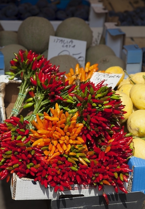 Chilli peppers on a market stall, Venice, Italy, Europe, by AnnaReinert