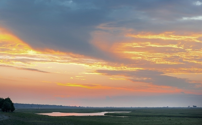 Riverside, chobe river, evening sun, sunset, landscape, evening mood, sky, nobody, empty, puristic, steppe, steppe landscape, Chobe National Park in Botswana, by Franzel Drepper