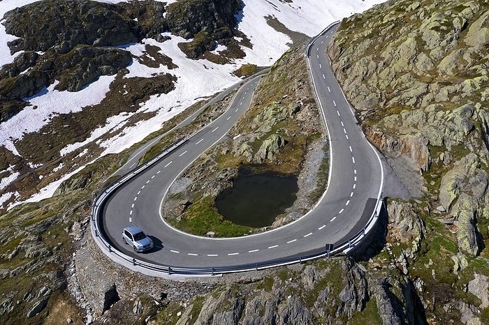 Hairpin bend on the pass road to the Great St. Bernard Pass, Valais, Switzerland, Europe, by Guenter Fischer
