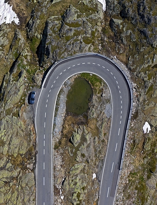 Hairpin bend on the pass road to the Great St. Bernard Pass, Valais, Switzerland, Europe, by Guenter Fischer