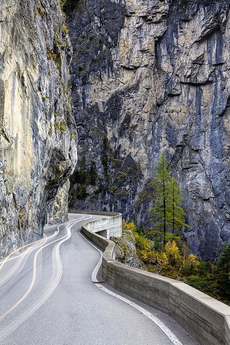Albula Pass, road with many bends, light trail, Bergün, Grisons, Switzerland, Europe, by Arnulf Hettrich