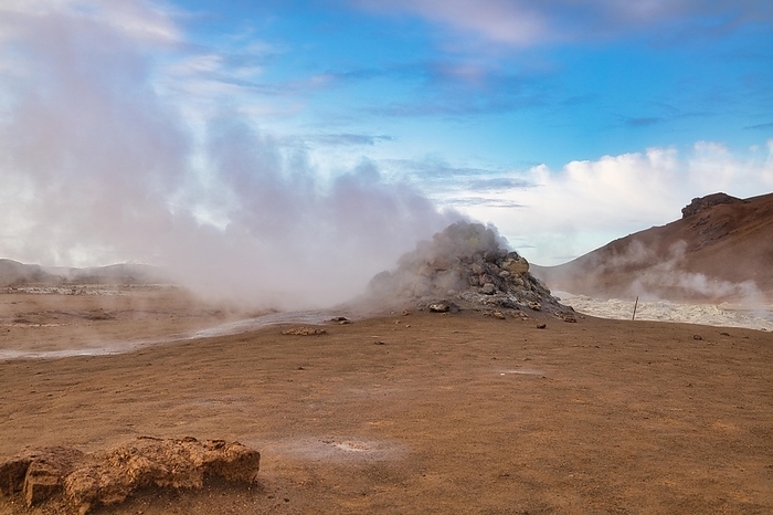 Iceland Steaming fumarole, solfatar in the geothermal area Hverar nd, also Hverir or Namaskard, Northern Iceland, Iceland, Europe, by Hartmut Albert
