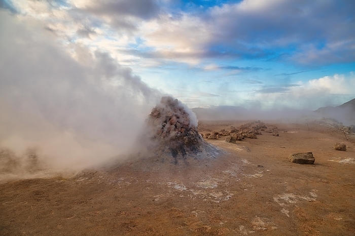 Iceland Steaming fumarole, solfatar in the geothermal area Hverar nd, also Hverir or Namaskard, Northern Iceland, Iceland, Europe, by Hartmut Albert