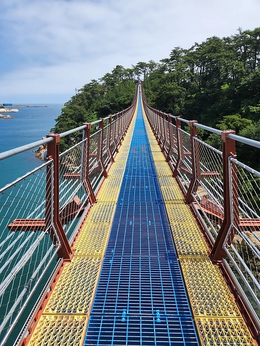 Suspension bridge across ocean inlet in Ulsan, South Korea, South Korea, South Korea, Asia, by aminkorea