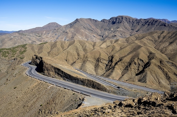 Road with serpentines, mountain landscape, Tizi-n-Tichka pass road, High Atlas, Morocco, Africa, by Sonja Jordan