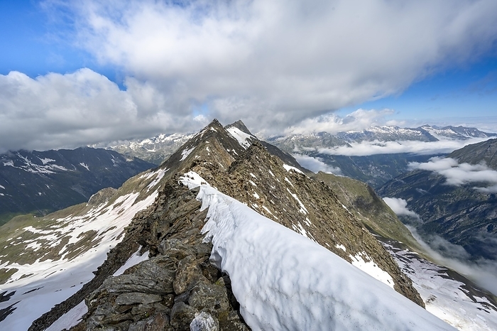 Rocky summit with snow, summit of the Schönbichler Horn, Berliner Höhenweg, Zillertal Alps, Tyrol, Austria, Europe, by Mara Brandl