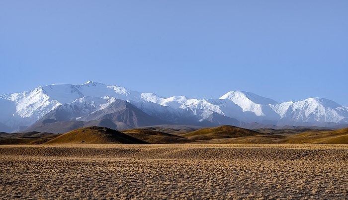 Snow-capped mountains, Pamir Mountains with Lenin Peak, high mountains, Transalai Range, Alay District, Kyrgyzstan, Asia, by Moritz Wolf