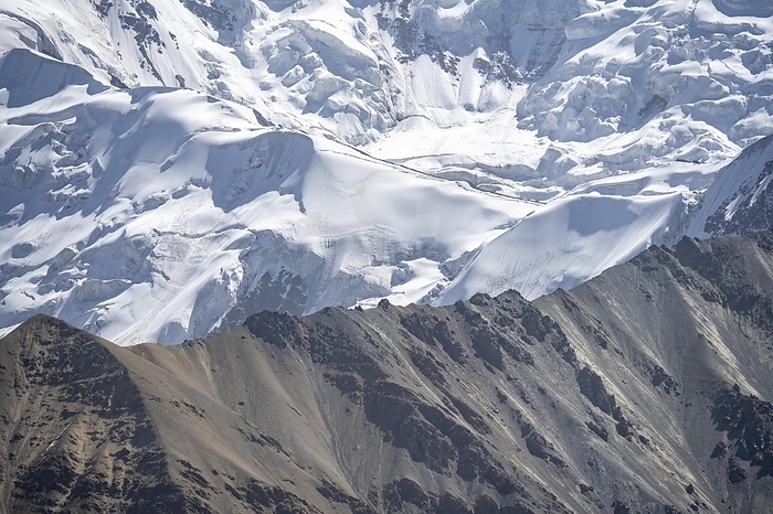 Barren high mountains, glacier of Pik Lenin, Pamir Mountains, Osh Province, Kyrgyzstan, Asia, by Moritz Wolf