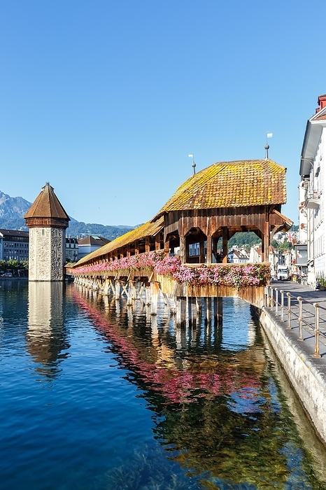Lucerne city on the river Reuss with Chapel Bridge in Lucerne, Switzerland, Europe, by Markus Mainka