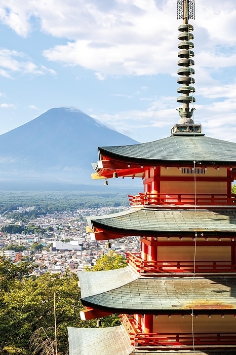 View of Mount Fuji with Chureito Pagoda in Arakurayama Sengen Park in Shimoyoshida, Japan, Asia, by Markus Mainka