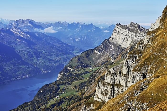 View of Lake Walen from Chäserrugg, Toggenburg, Canton of St. Gallen, Switzerland, Europe, by Stefan Huwiler