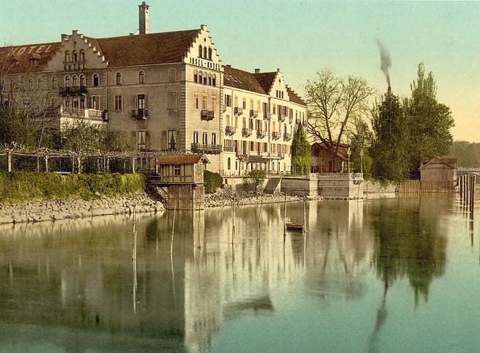 Insel Hotel in Constance on Lake Constance, Baden-Württemberg, Germany, Historic, digitally restored reproduction of a photochromic print from the 1890s, Europe, by Sunny Celeste