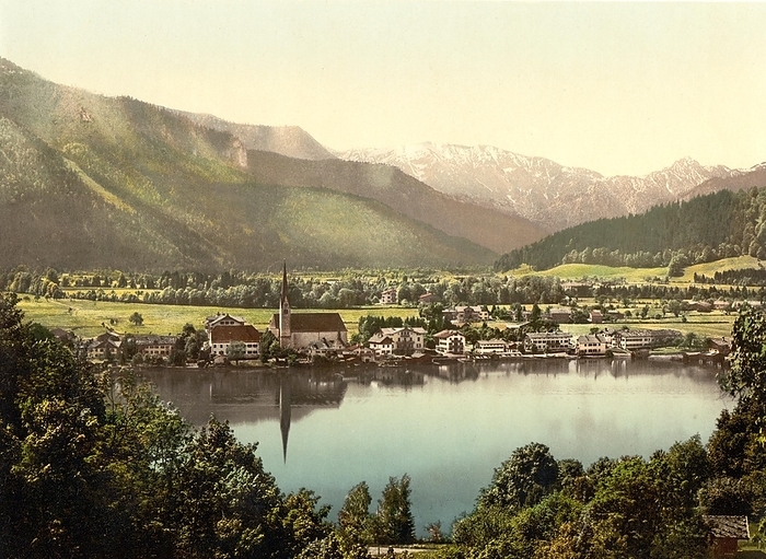 Egern am Tegernsee, Bavaria, Germany, Historic, digitally restored reproduction of a photochromic print from the 1890s, Europe, by Sunny Celeste