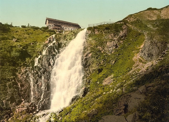 The Elbe Falls in the Giant Mountains, formerly Germany, now Czech Republic, Germany, Historic, digitally restored reproduction of a photochrome print from the 1890s, Europe, by Sunny Celeste