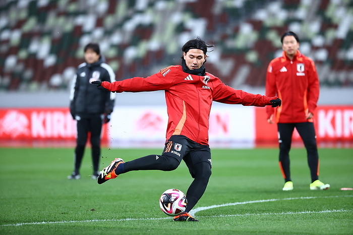Japan national soccer team training session Japan s Takumi Minamino during a training session ahead of the FIFA World Cup 2026 AFC Asian Qualifiers Round 2 match against North Korea at National Stadium in Tokyo, Japan, March 20, 2024.  Photo by JFA AFLO 