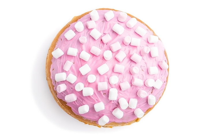 Homemade glazed and decorated pink easter pie isolated on a white background. top view, flat lay, close up, by ULADZIMIR ZGURSKI