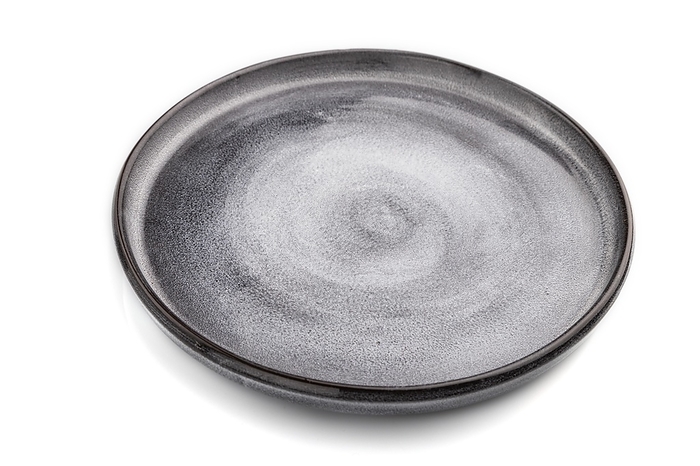 Empty gray ceramic plate isolated on white background. Side view, close up, by ULADZIMIR ZGURSKI
