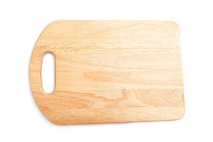 Wooden cutting board isolated on white background. Top view, close up, by ULADZIMIR ZGURSKI