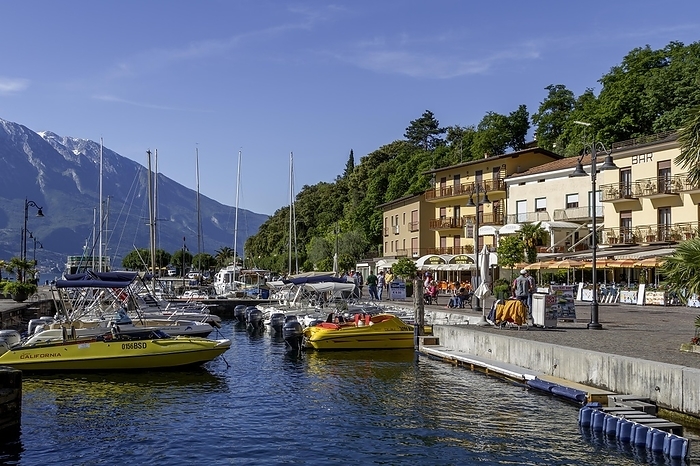 Italy Harbour and lakeside promenade, Limone sul Garda, Lake Garda, Lake Garda mountains, Province of Brescia, Lombardy, Italy, Europe, by AnnaReinert