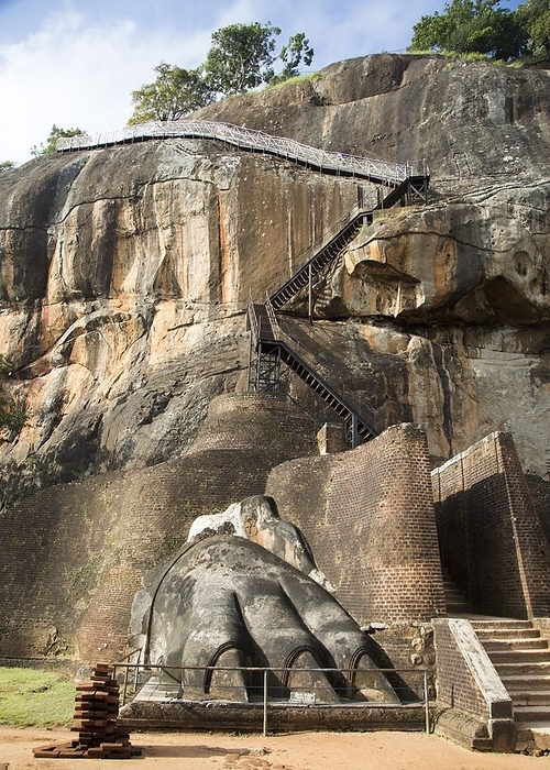 Sri Lanka Metal staircase climbing to rock palace fortress, Sigiriya, Central Province, Sri Lanka, Asia, by Ian Murray