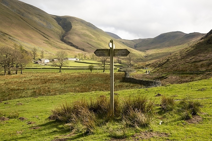 United Kingdom Wooden footpath pointer signpost at Fusedale, Howtown, Lake District national park, Cumbria, England, UK, by Ian Murray