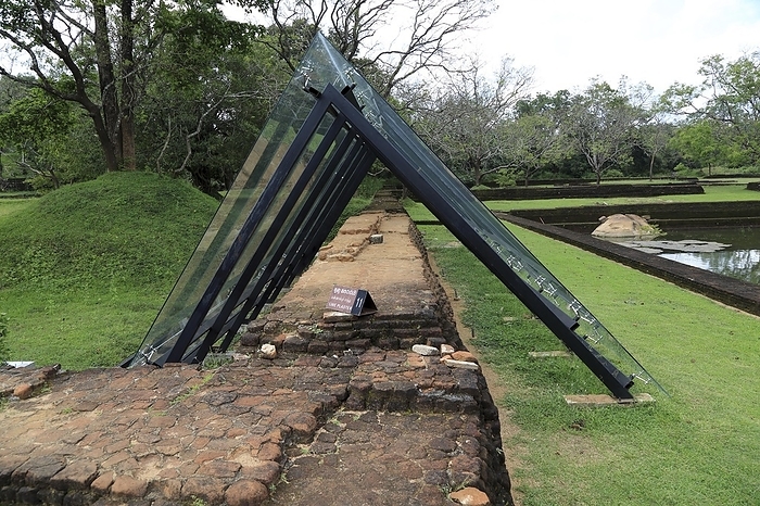 Sri Lanka Conservation protection of walls, Water gardens, Sigiriya Rock palace, Central Province, Sri Lanka, Asia, by Ian Murray