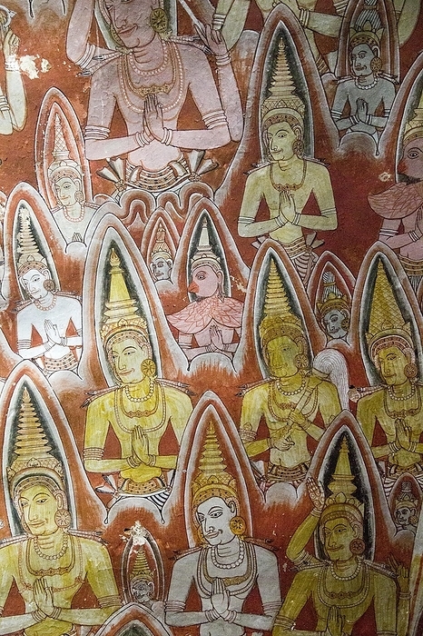 Sri Lanka Buddha images in roof mural, Dambulla cave Buddhist temple complex, Sri Lanka, Asia, by Ian Murray
