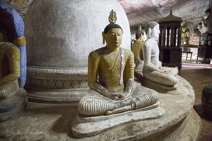 Sri Lanka Buddha figures inside Dambulla cave Buddhist temple complex, Sri Lanka, Asia, by Ian Murray