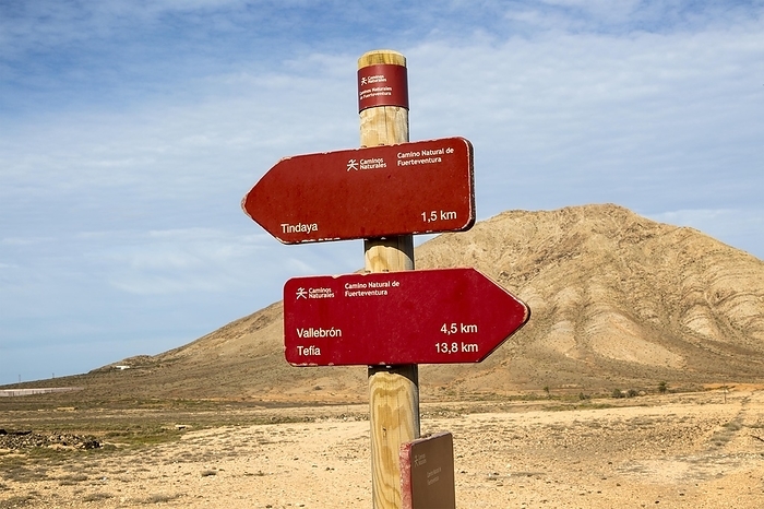 Spain Footpath signs by Montana de Tindaya, Fuerteventura, Canary Islands, Spain, Europe, by Ian Murray