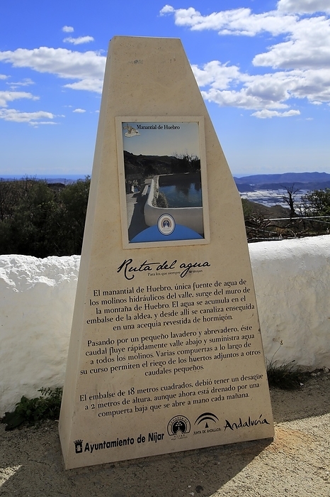 Spain Ruta del Aqua walk sign, Huebro village, Sierra Alhamilla mountains, Nijar, Almeria, Spain, Europe, by Ian Murray