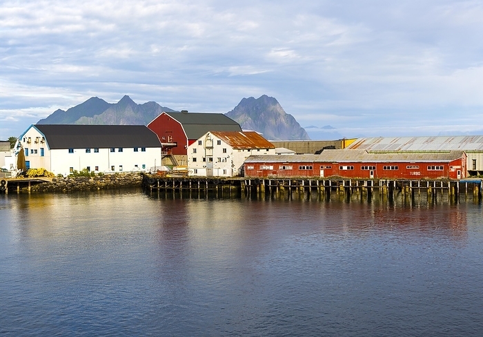 Lofoten Islands Fish processing buildings at Svolvaer, Lofoten Islands, Nordland, Norway, Europe, by Ian Murray