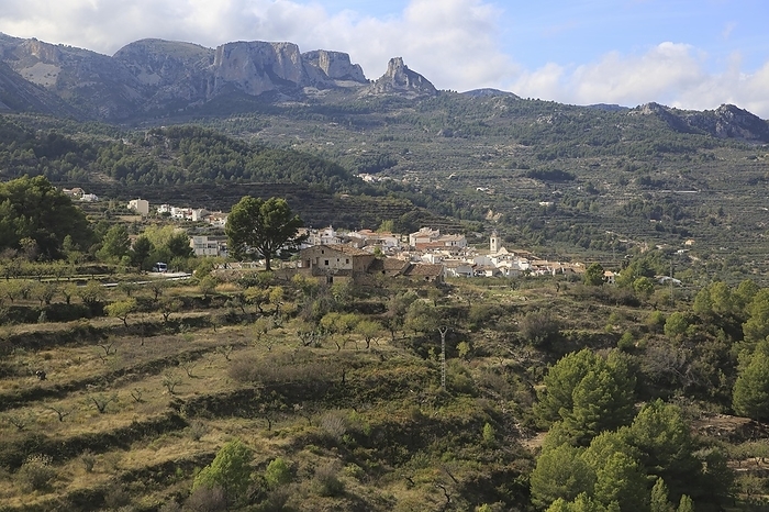 Spain Mountain landscape scenery Benimantell village, valley of Gaudalest, Alicante province, Spain, Europe, by Ian Murray