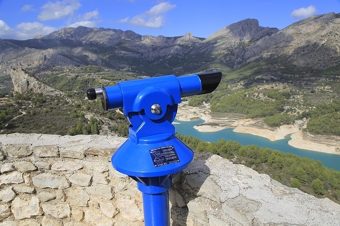 Spain Telescope viewpoint over reservoir lake, Embossment de Guadalest, Valley of Gaudalest, Alicante province, Spain, Europe, by Ian Murray