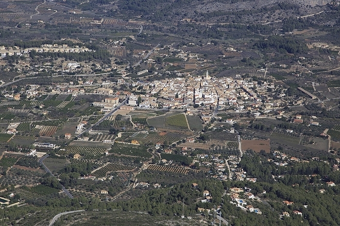 Spain Raised view over Parcent village and Pop Valley, La Marina Alta, Alicante province, Spain, Europe, by Ian Murray