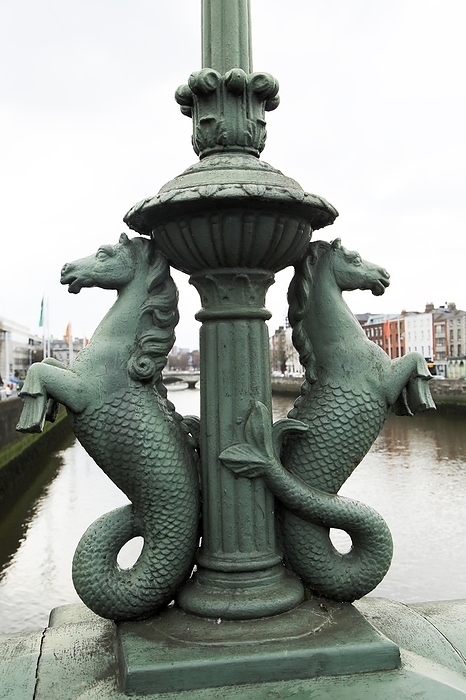 Ireland Seahorse lamp standards detail, Grattan Bridge, Dublin city centre, Ireland, Republic of Ireland, Europe, by Ian Murray