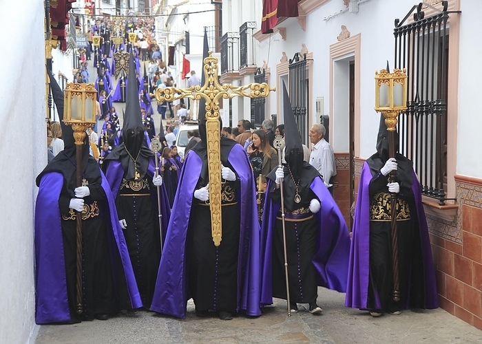 Spain Easter Christian religious procession through streets of Setenil de las Bodegas, Cadiz province, Spain, Europe, by Ian Murray
