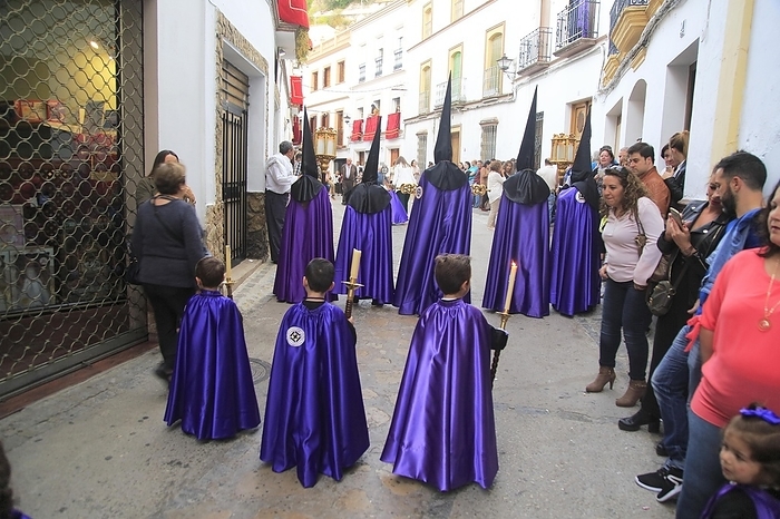 Spain Easter Christian religious procession through streets of Setenil de las Bodegas, Cadiz province, Spain, Europe, by Ian Murray