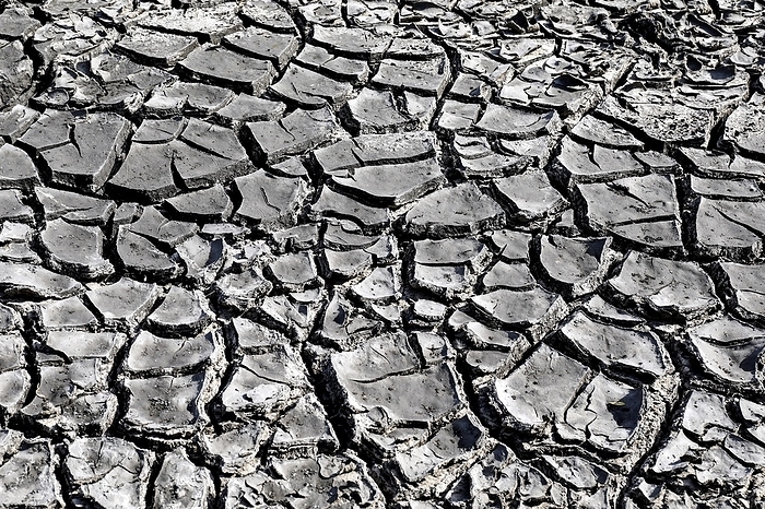 The bottom of a dried-up fish pond in Reckahn in Brandenburg looks like parched desert soil. The Plane, a river that usually fills the fish ponds with water, is dry and no longer carries any water, Reckahn, 09/08/2022, by Jochen Eckel