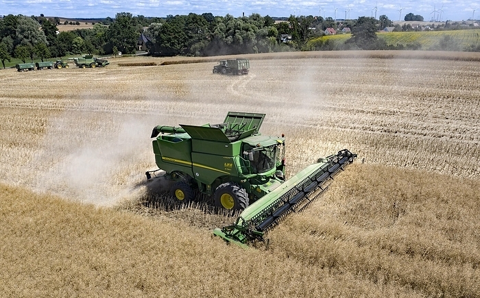 Aerial view of combine harvester during grain harvest, Landin, 14/07/2022, by Jochen Eckel