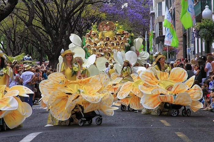 Group of feet, woman, pram, flower decoration, flower festival, Funchal, Madeira Island, by Klaus Lielischkies