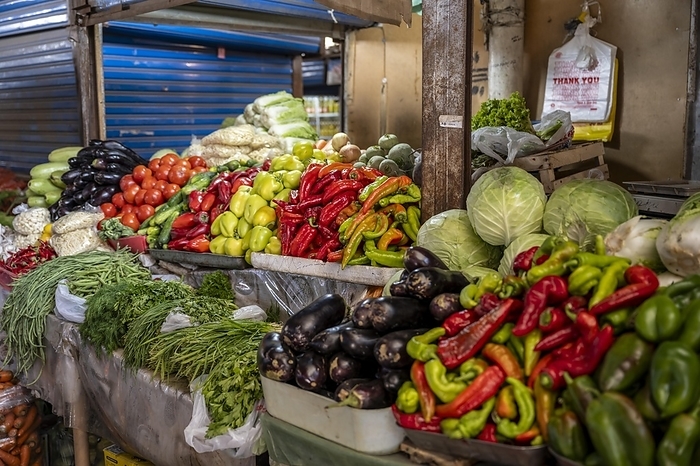 Kyrgyzstan Stall selling vegetables at the Osh Bazaar, Bishkek, Kyrgyzstan, Asia, by Moritz Wolf