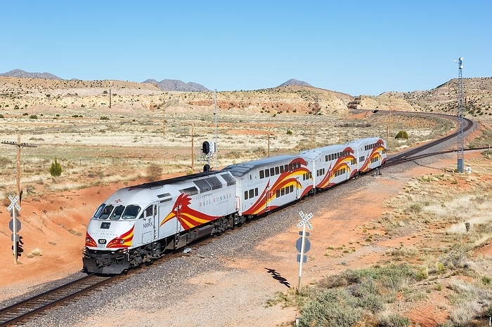America New Mexico Rail Runner Express regional train railway near Santa Fe, USA, North America, by Markus Mainka
