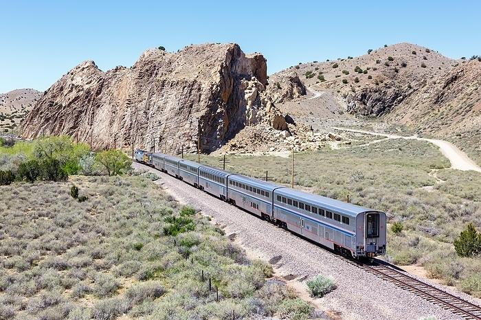 America Amtrak Southwest Chief train railway in New Mexico Los Cerrillos, USA, North America, by Markus Mainka