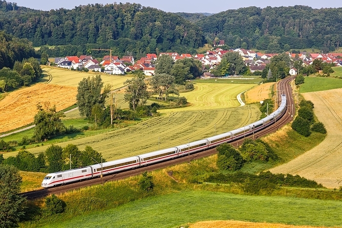 Germany ICE 1 high speed train of DB Deutsche Bahn train on the Filstal railway near Lonsee, Germany, Europe, by Markus Mainka