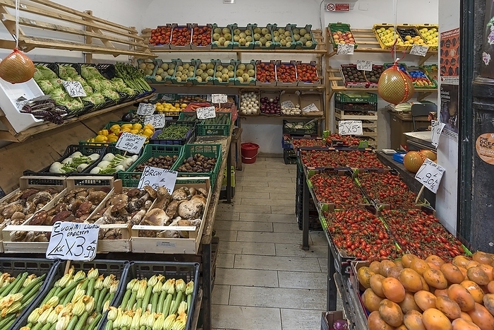 Italy Fruit and vegetable shop in the old town centre, Genoa, Italy, Europe, by Helmut Meyer zur Capellen