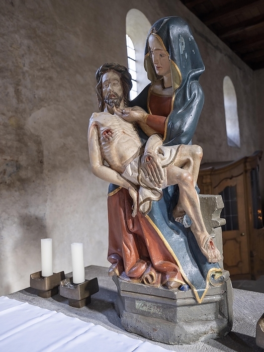 Germany Pieta in the aisle of the Minster of St. Mary and St. Mark, a Romanesque former Benedictine monastery church and today s Catholic parish church in the Mittelzell district on the island of Reichenau in Lake Constance, Konstanz district. The monastery island of Reichenau, together with the church, has been a UNESCO World Heritage Site since 2000, Reichenau, Baden W rttemberg, Germany, Europe, by Norbert Neetz