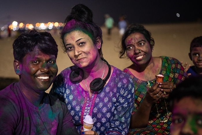 India Young people, Holi Festival, Indian spring festival, traditional festival of colours, Marina Beach, Chennai, Tamil Nadu, India, Asia, by Olaf Kr ger