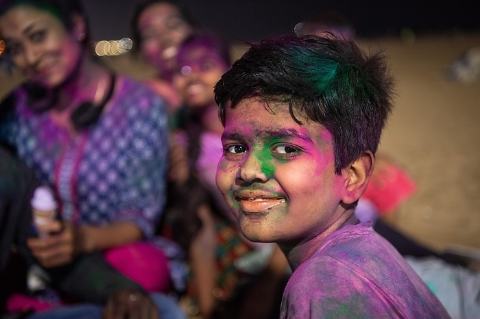 India Boy, Holi Festival, indian spring festival, traditional festival of colours, Marina Beach, Chennai, Tamil Nadu, India, Asia, by Olaf Kr ger